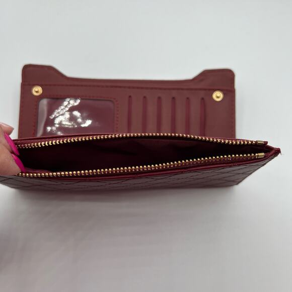 Badgley Mischka Womens Vegan Leather Long Card Wallet Wine Red Quilted NWT - Picture 9 of 12